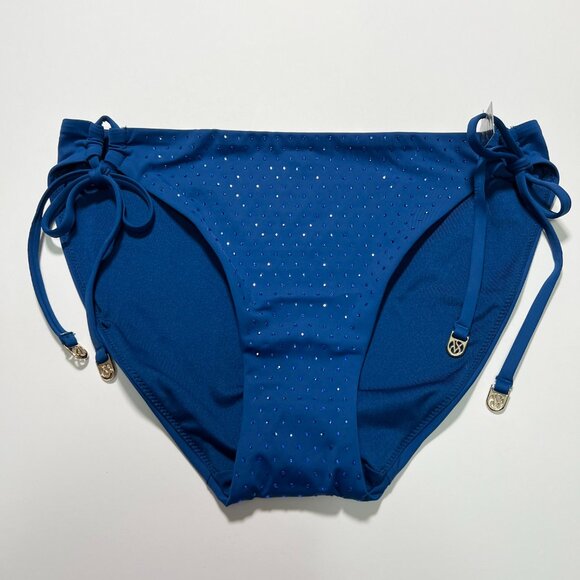 Victoria Secret Large L Bikini Bottom DOUBLE Side Tie Shine Sapphire Blue - Picture 2 of 9